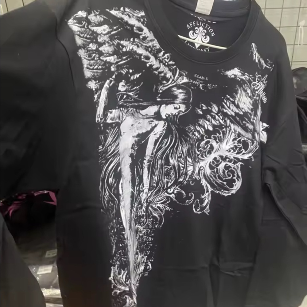 90’s Affliction Black and White Angelic Graphic Long Sleeve Tee